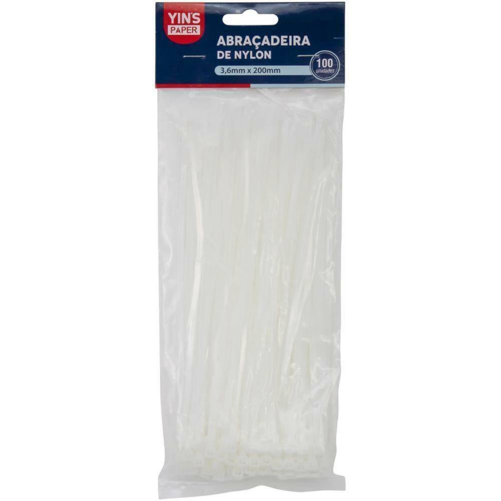 Abraçadeira Nylon 3,6X200Mm Branca 100Un - Yins