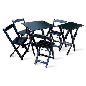 Conjunto De Mesa 70x70 E Mesa Aparador Dobrável Com 4 Cadeiras Tarimatã - Preto