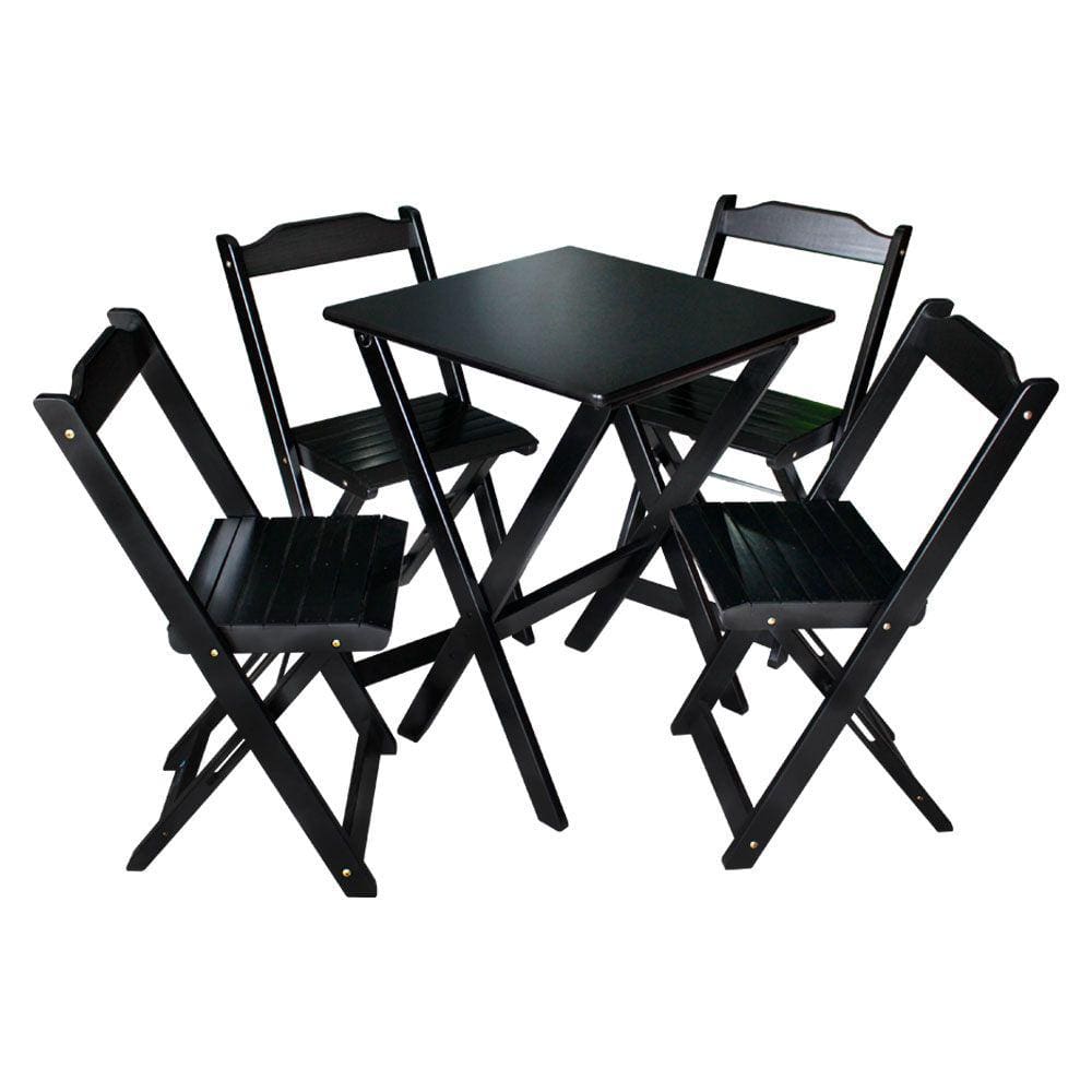 Conjunto De Mesa Dobrável 60x60 Com 4 Cadeiras Decor Tarimatã - Preto