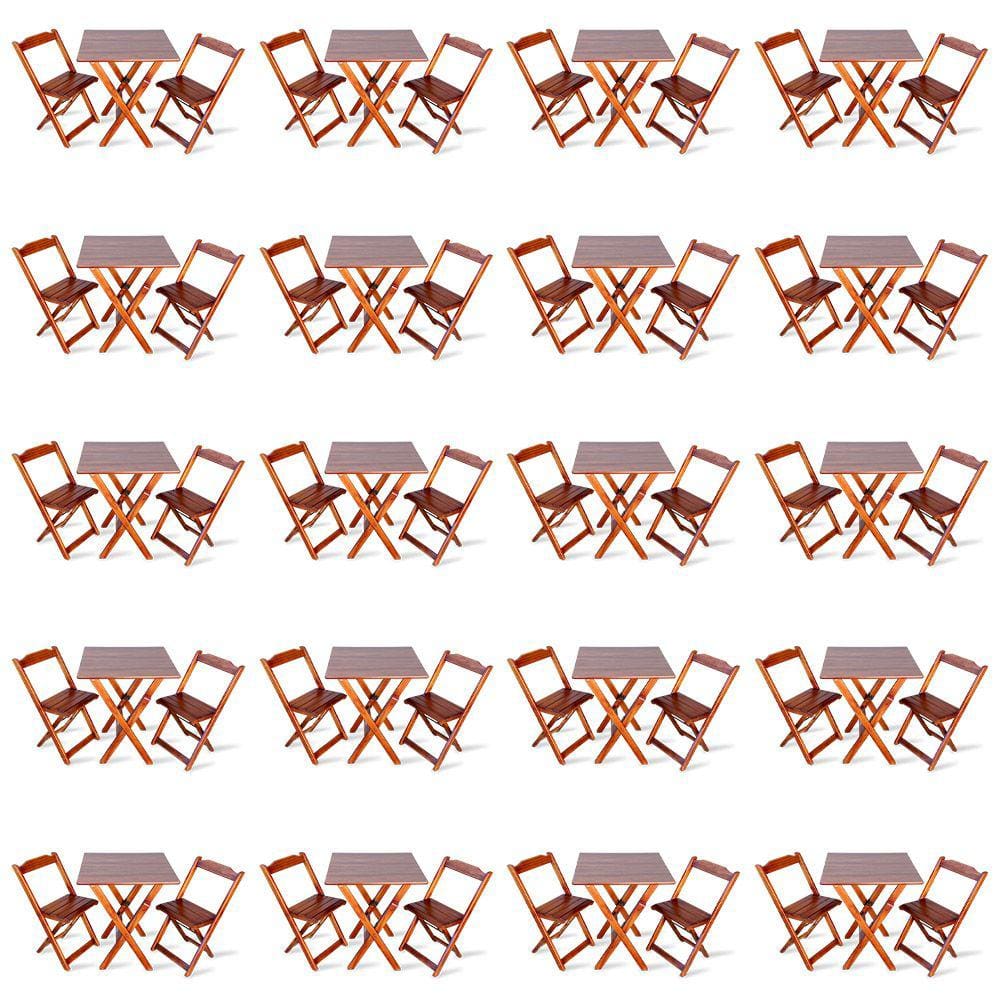 Kit de 20 Conjuntos de Mesa Dobrável 70x70 com 2 Cadeiras Imbuia - Tarimatã