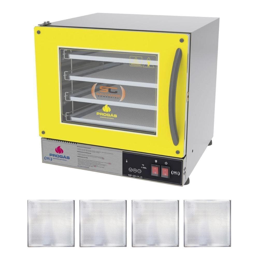 Kit - Forno Turbo Prp-004 Plus Digital 127v Amarelo + 4 Assadeiras - Progás 127v