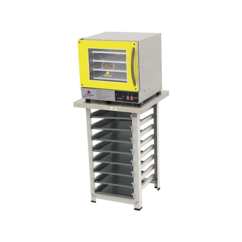 Kit - Forno Turbo Prp-004 Plus Digital 127v Amarelo + Bancada Mes-004 + 8 Assadeiras - Progás 127v