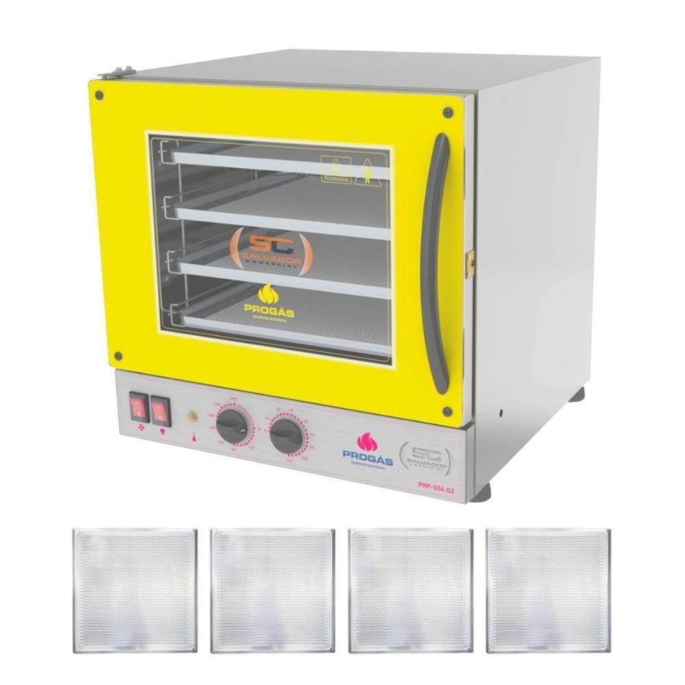 Kit - Forno Turbo Prp-004 220v Amarelo + 4 Assadeiras - Progás 220v