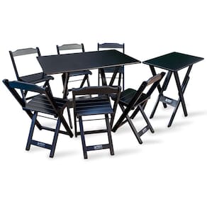 Conjunto De Mesa Dobrável 1,10x70 Com 6 Cadeiras Mais Mesa Aparador Tarimatã - Preto