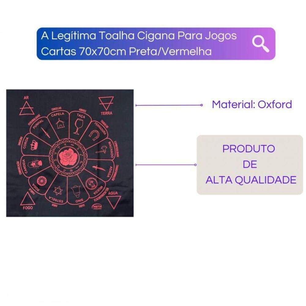 A Legítima Toalha Cigana Para Jogos Cartas 70X70Cm Preta/Ver