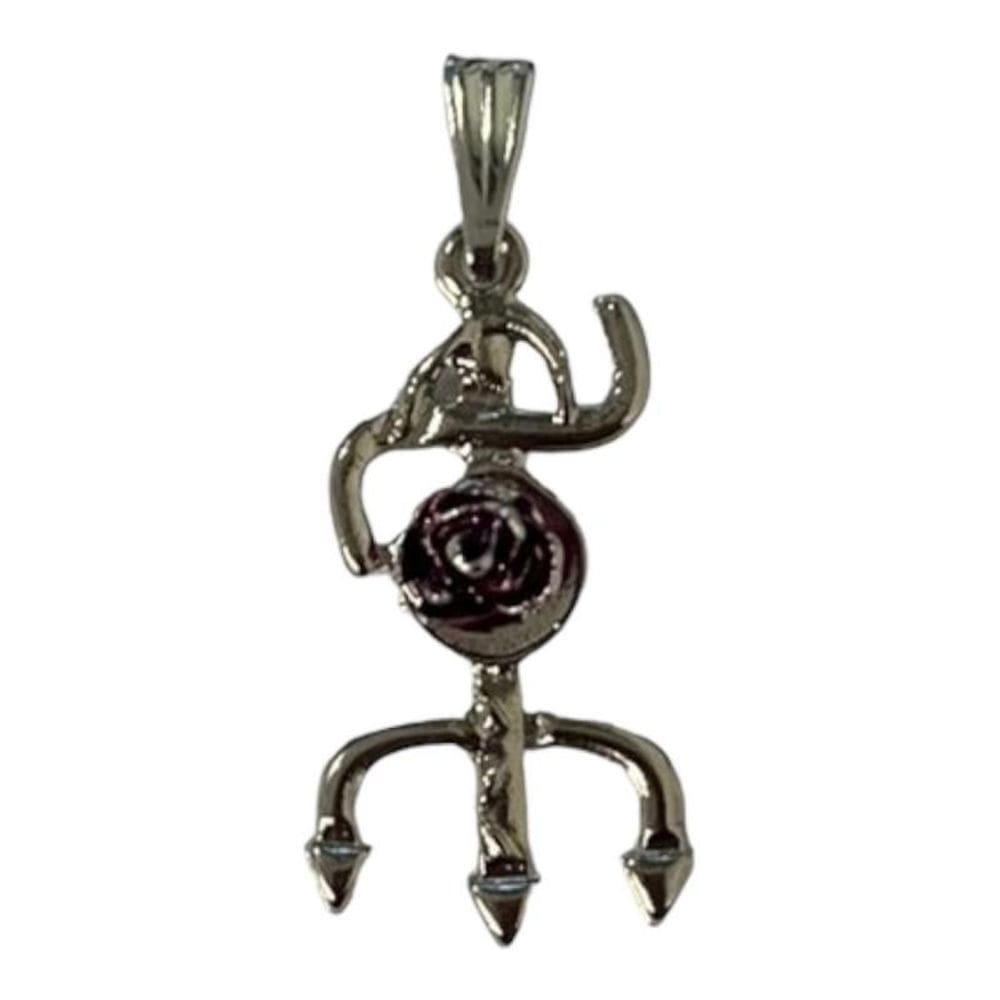 Pingente Tridente Maria Mulambo Rosa Roxa 2,9 Cm Níquel