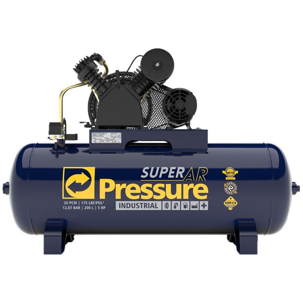 Compressor Pressure Super Ar 20 200 Lts 175 Lbs 5 cv Trif.