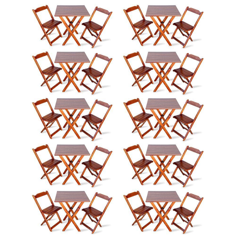 Kit de 10 Conjuntos de Mesa Dobrável 70x70 com 2 Cadeiras Imbuia - Tarimatã