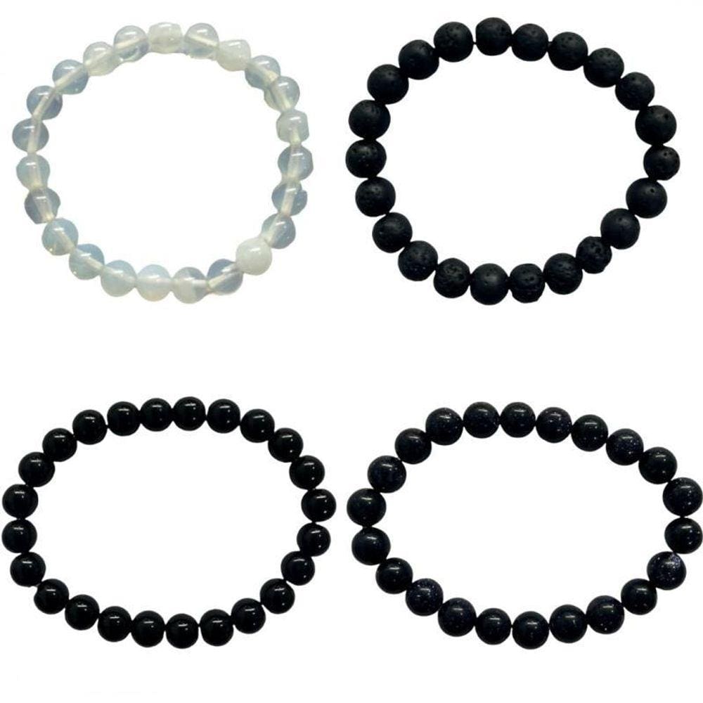 Kit 4 Pulseiras Pedras Estrela, Lua, Vulcânica E Ônix 8 Mm