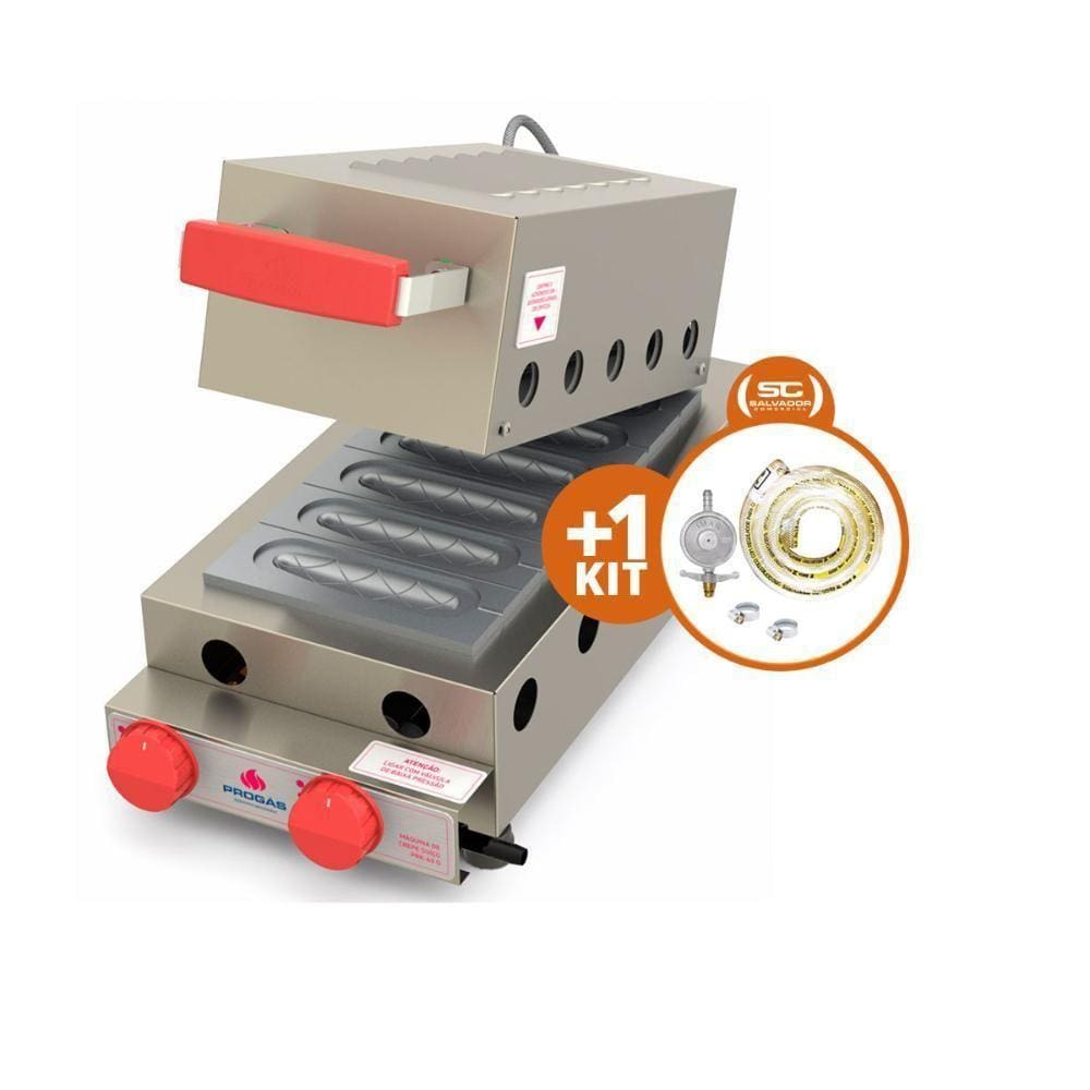 Kit - Prensa A Gás Crepes Suiço 6 Cavidades Prk-60g + Kit Gás - Progás