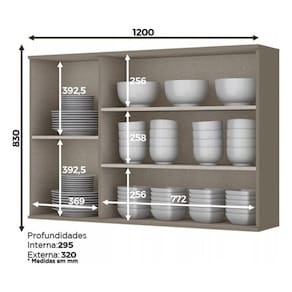 Armário Aéreo 3 Portas de Vidro 120cm Connect - Móveis Henn