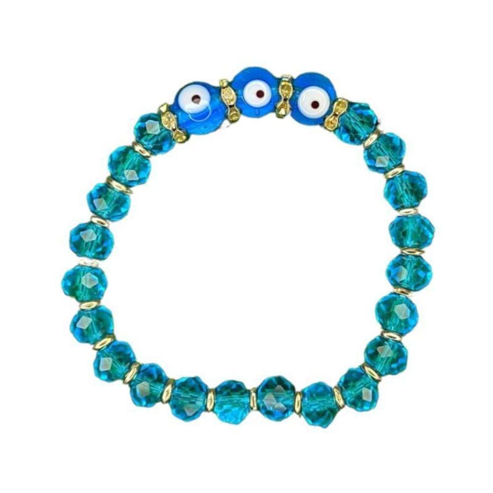 Pulseira 3 Olho Grego Azul Clara Cristal E Silicone