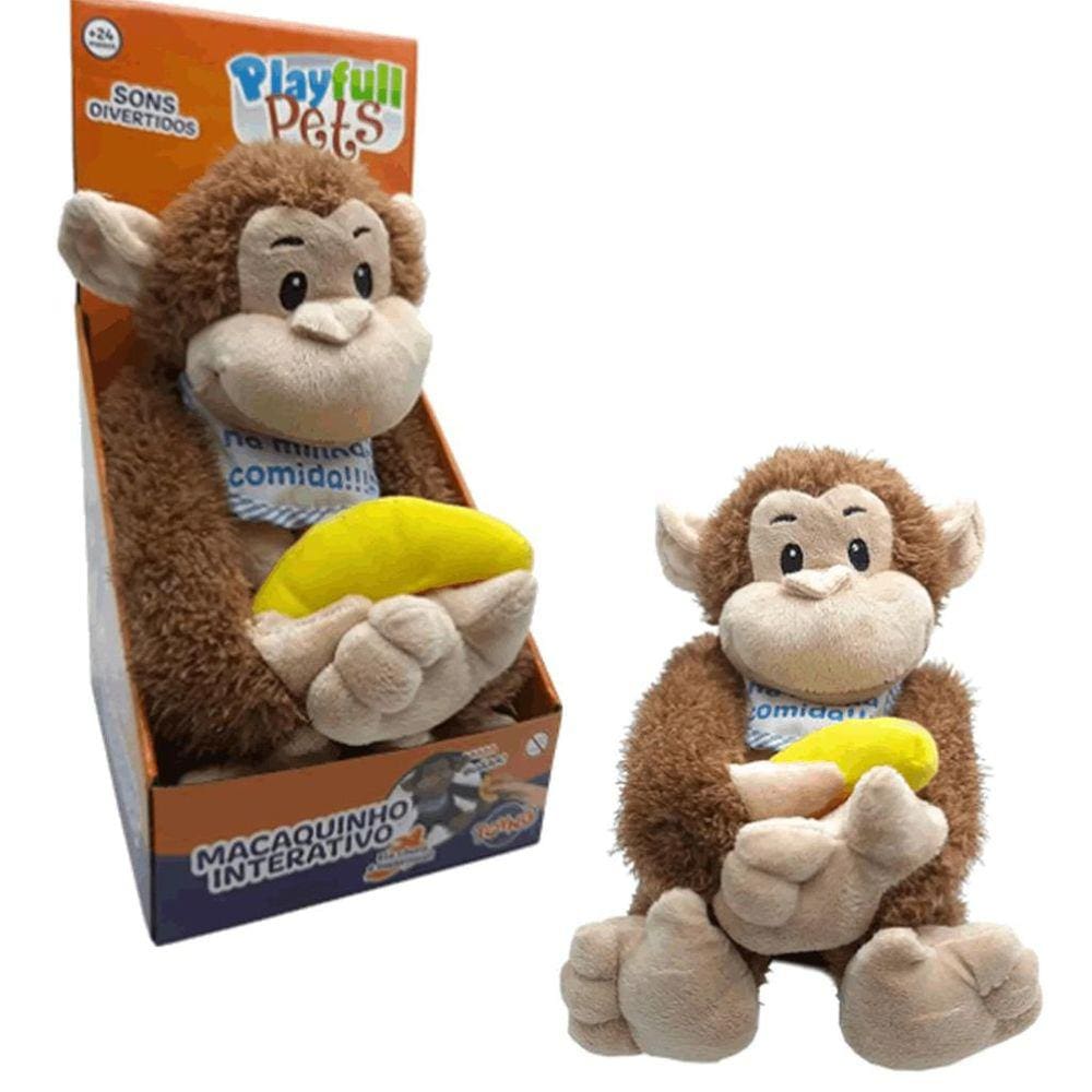 Brinquedo Interativo Macaquinho com Banana Pelúcia e Som
