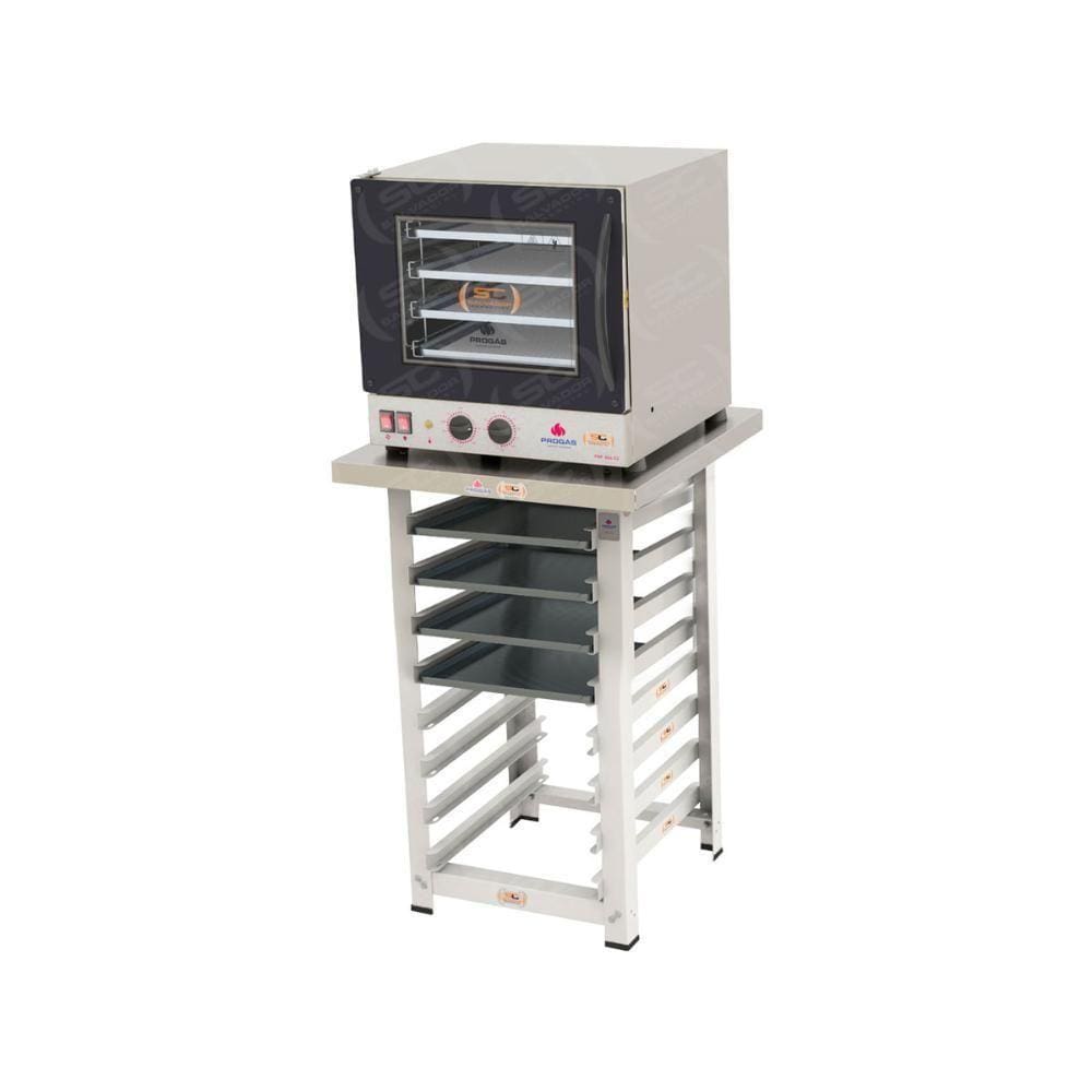 Kit - Forno Turbo Prp-004 220v Preto + Bancada Mes-004 + 4 Assadeiras - Progás 220v
