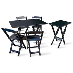 Conjunto De Mesa Dobrável 1,10x70 Com 4 Cadeiras Com Mesa Aparador Tarimatã - Preto