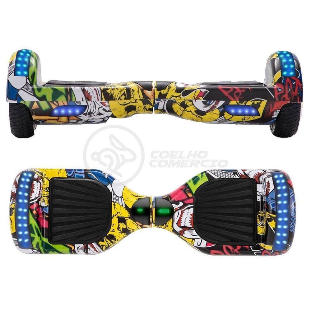 Hoverboard Infantil Skate Elétrico Arte Urbana Led Grafite