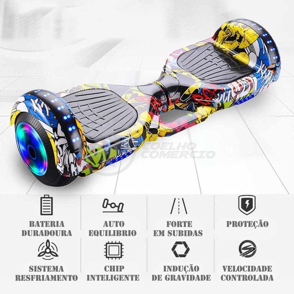 Hoverboard Infantil Skate Elétrico Arte Urbana Led Grafite
