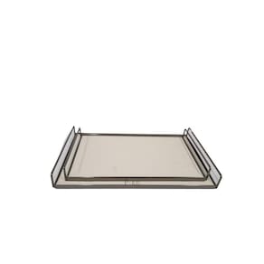 Conjunto 2 Bandejas Decorativas Metal e Couro Cinza AH0499 BTC
