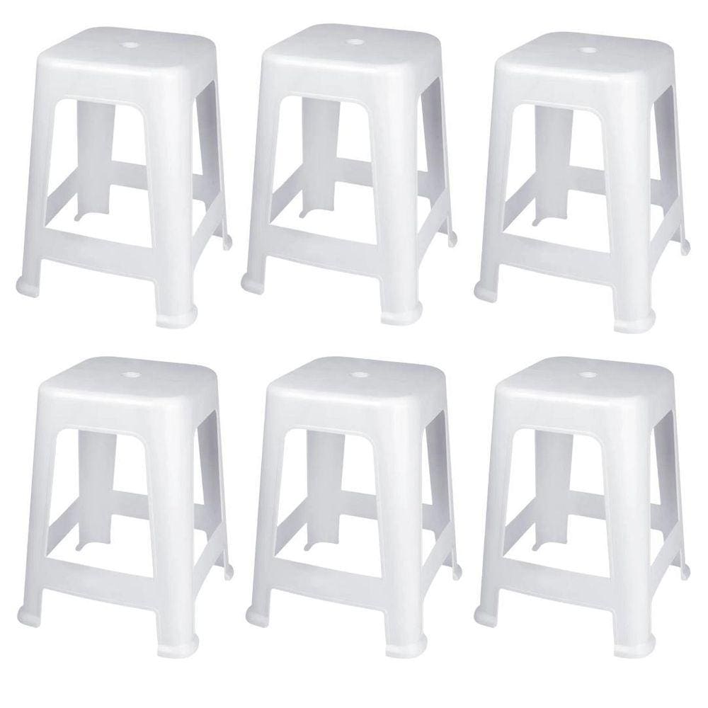 Kit 6 Banquetas Banco Plástica Banquinho Mor 120Kg - Preto