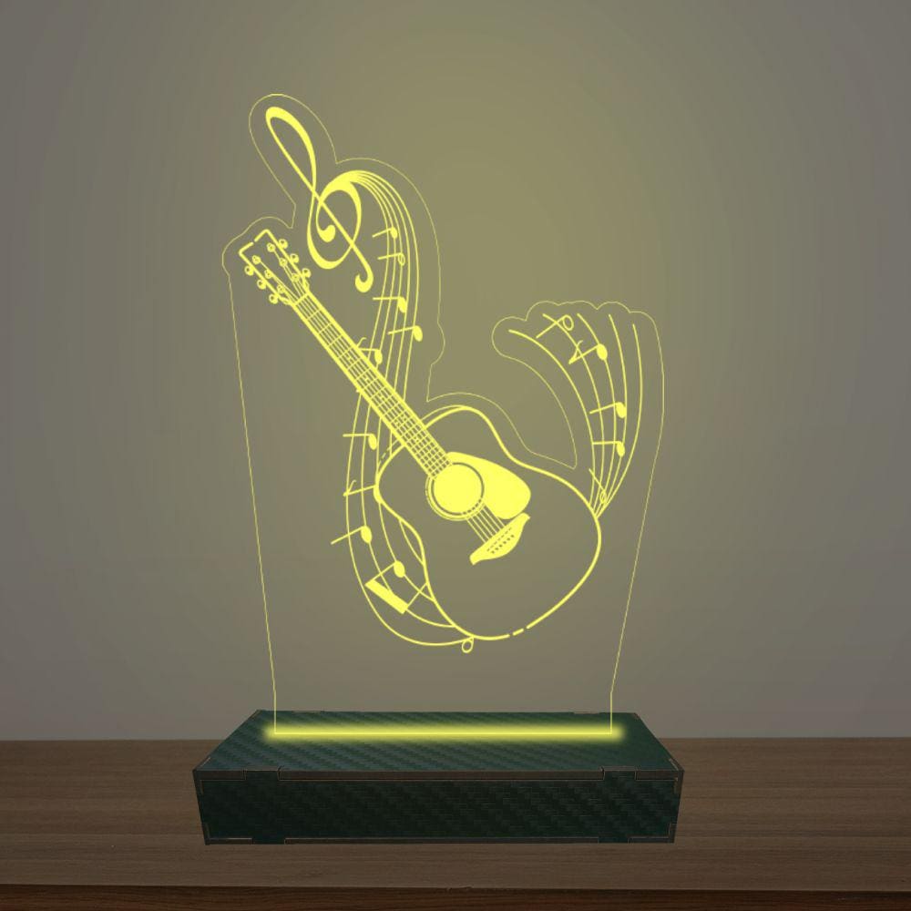 Luminária Led 3d Violão na Clave de Sol Abajur Luxo