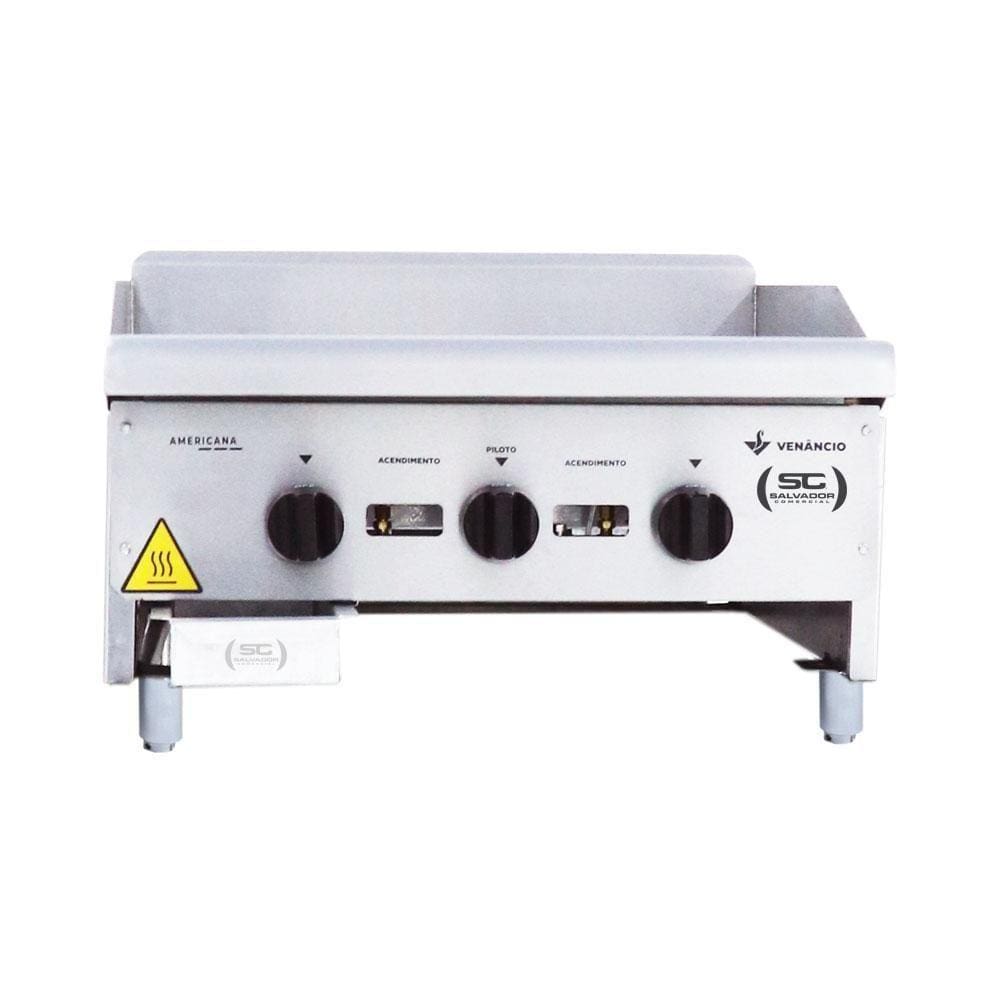 Chapa Americana Profissional 60cm A Gás 8mm Lisa Inox Cg60 E Conjunto De Espátulas - Venâncio