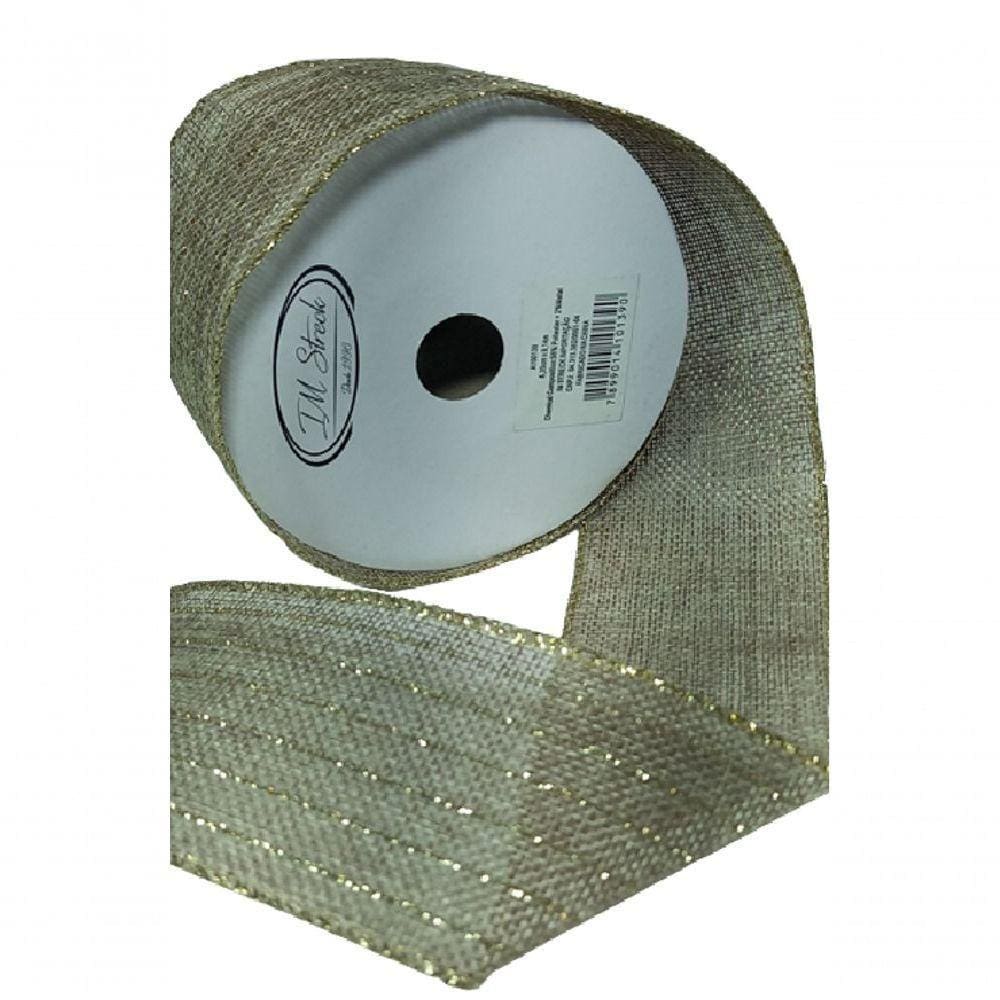 Fita Decorativa Juta Com Brilho Dourado
