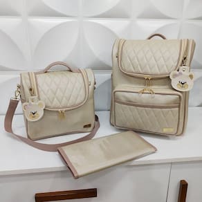 Kit Mochila Maternidade, Frasqueira Térmica e Trocador Marfim Rose - Coutre Bolsas