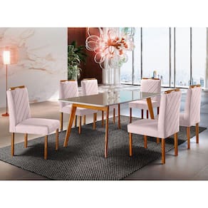 Conjunto Sala de Jantar 6 Lugares Mesa Slim e Cadeiras Móveis Mix
