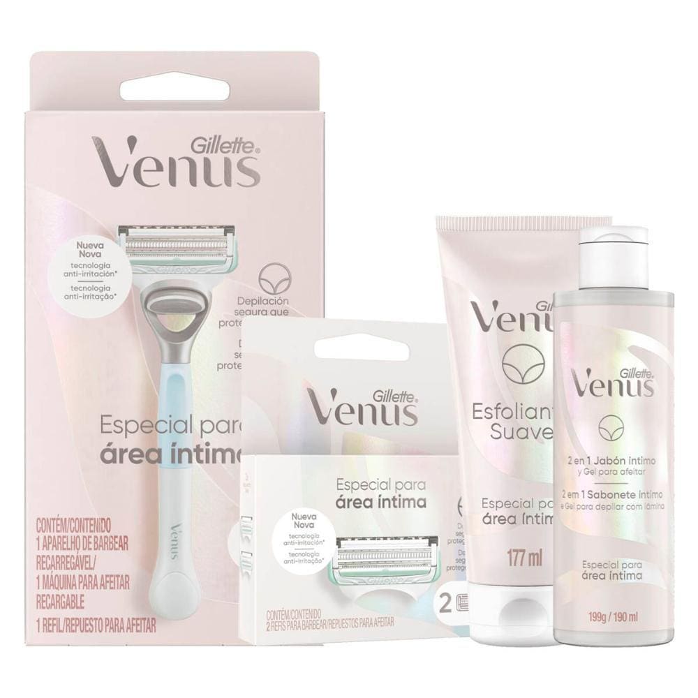 Kit Venus Intima Aparelho de Depilação + Carga + Sabonete Líquido+Esfoliante