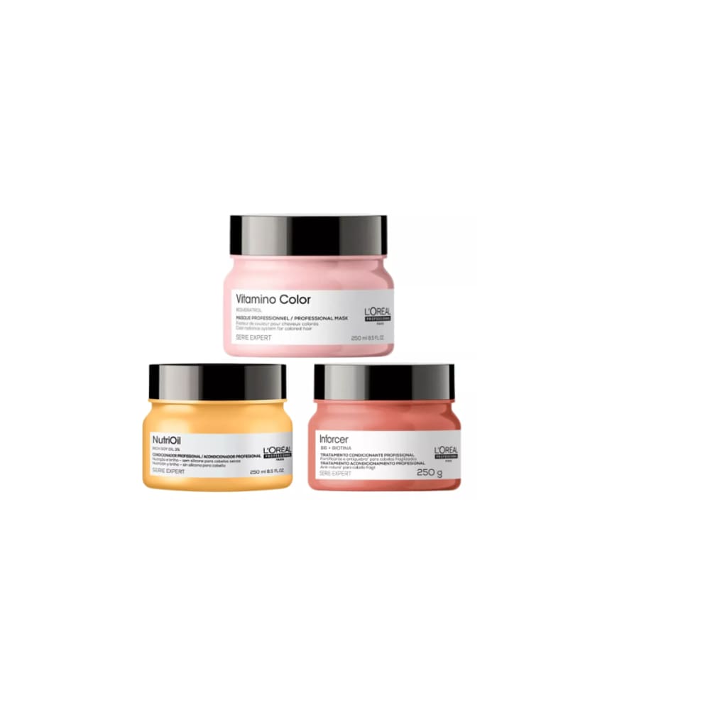 Kit L´Oréal NutriOil Másc 250g + Inforcer Másc 250g + Vitamino Color Másc 250g