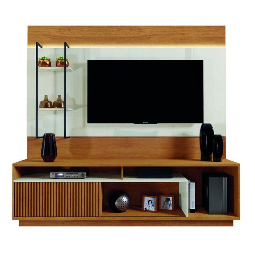 Home para Sala de TV Moderno com LED - Ravena-Naturale/Off White - Mavau Móveis