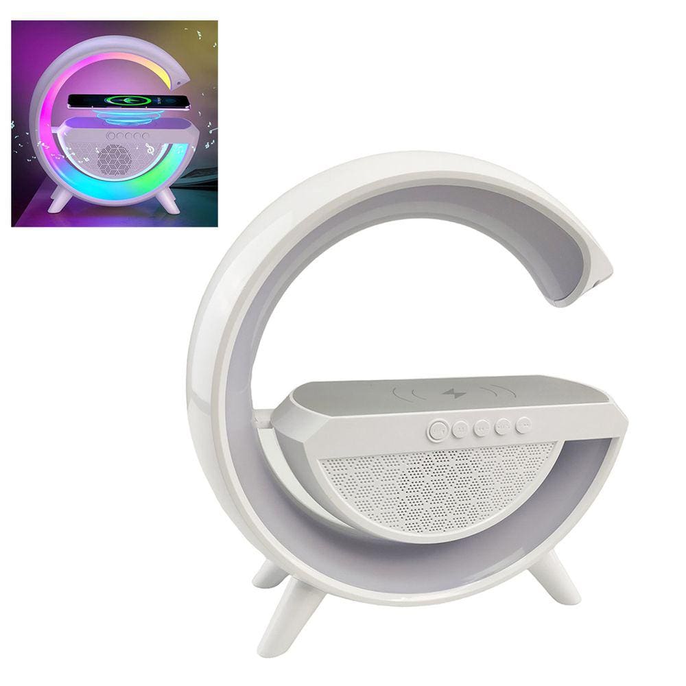 Caixa de Som Luminaria RGB Bluetooth Led Radio FM Carregador Induçao Speaker Potente Musica Ambiente Festa Amplificador