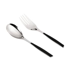 Garfo E Colher Salada 2 Peças Grande Preto Glamour Bugatti