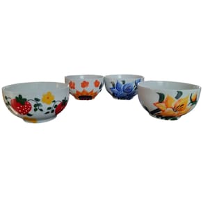 Kit 4 tigelas 500ml - Porcelana - Decoração Flores e Frutas