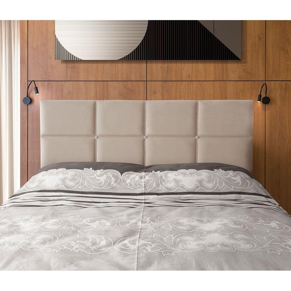 Cabeceira Painel Cama Box Queen Estofada Belize Veludo Bege