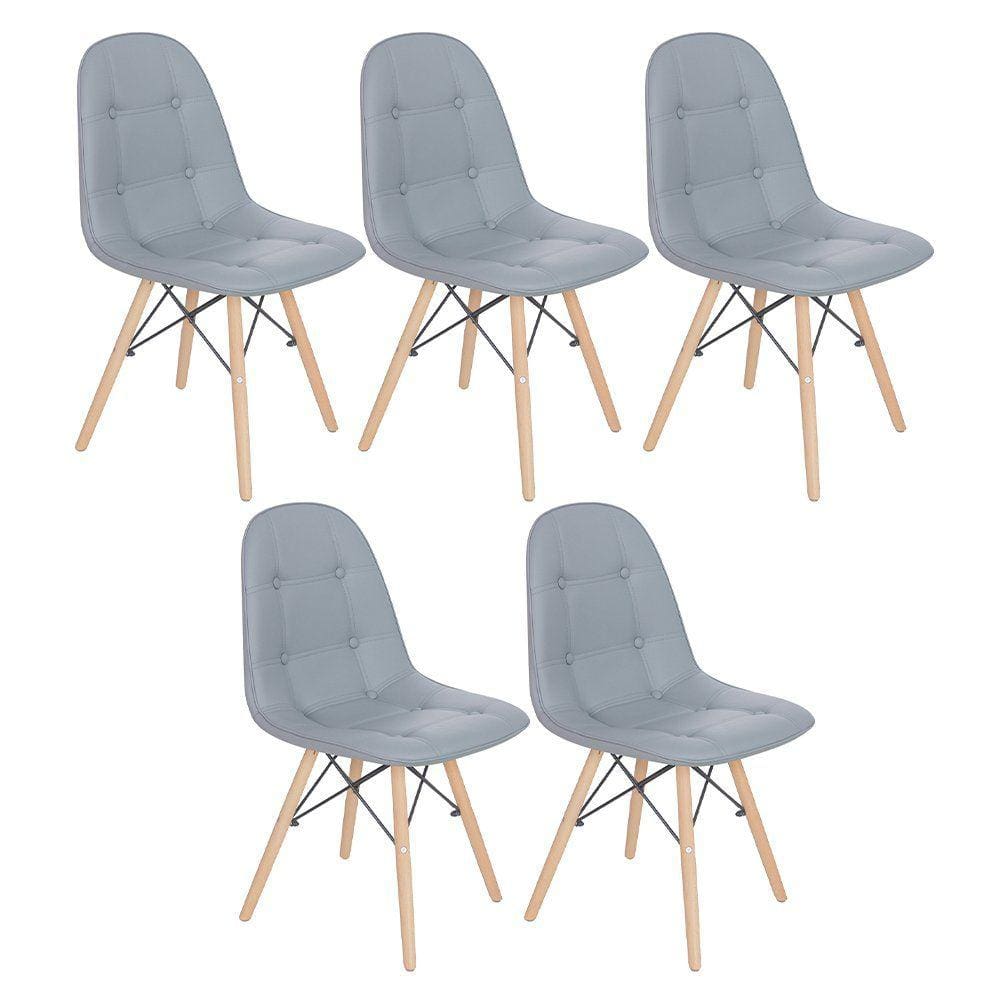 Kit 5 cadeiras estofadas Charles Eames Eiffel Botonê com pés de madeira clara