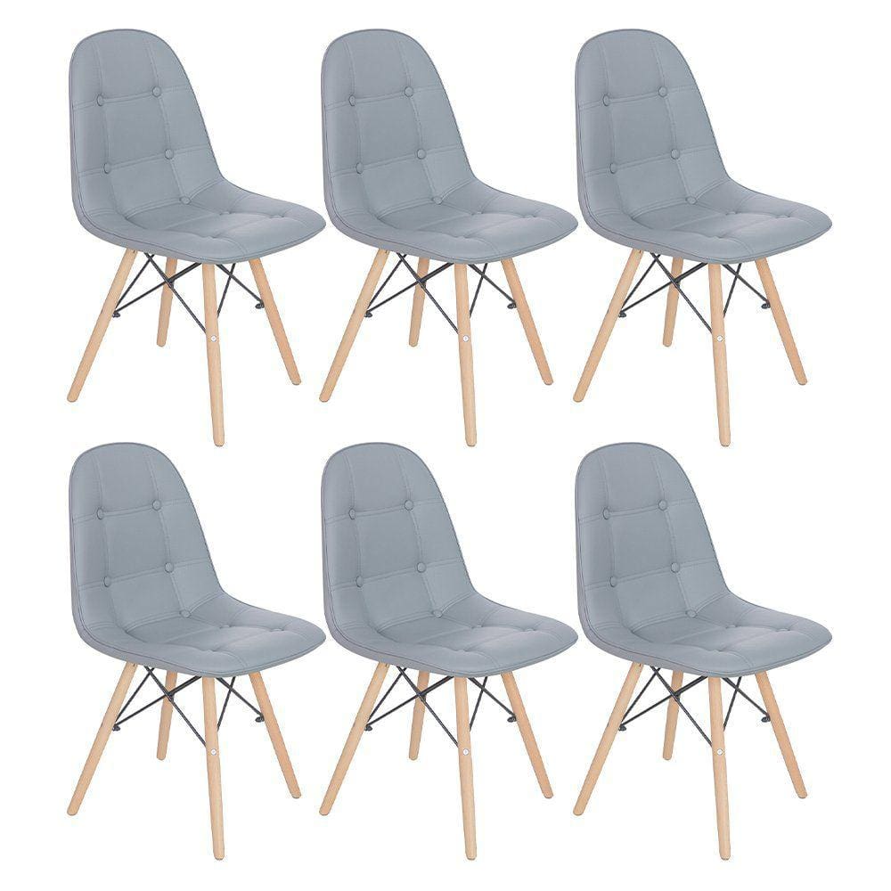 Kit 6 cadeiras estofadas Charles Eames Eiffel Botonê com pés de madeira clara