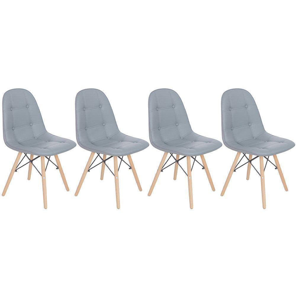 Kit 4 cadeiras estofadas Charles Eames Eiffel Botonê com pés de madeira clara