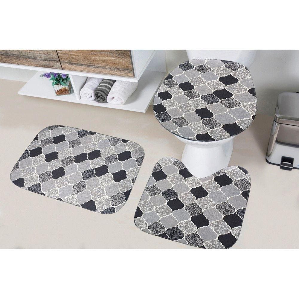 Kit Tapete de Banheiro Tecil Pop 3 Peças Turquia Preto