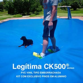 Capa de Segurança para Piscina 4.5x2.5 Metros CK500 Micras c/ Ilhós de PVC + Pinos em Alumínio + Buchas Brancas + Dreno + Corda