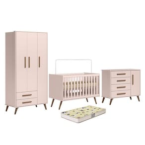 Dormitório Infantil Q Encanto Retrô Guarda Roupa, Cômoda e Berço com Colchão Supreme - Qmovi