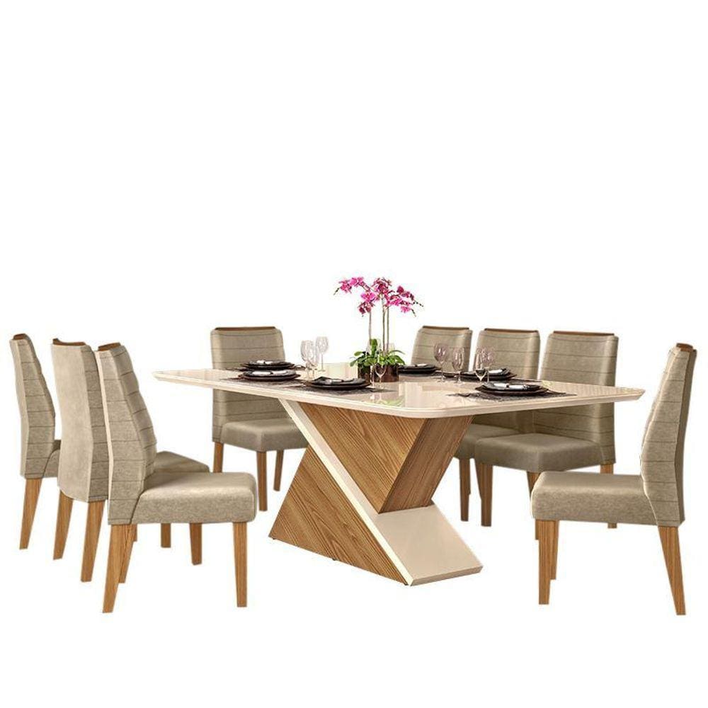 Conjunto Mesa de Jantar Zoe Cinza com Vidro e 8 Cadeiras Amelia : Sala de  Jantar - Sala de Jantar Completa : Julia Arns