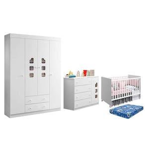 Dormitório Lívia Guarda Roupa, Cômoda e Berço Tico com Colchão Physical - Phoenix Baby