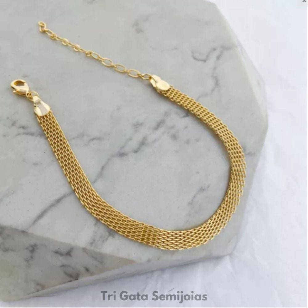 Pulseira malha texturizada dourada