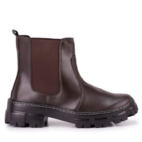 Bota Feminina Coturno Tratorado Cano Medio Elastico - Marrom