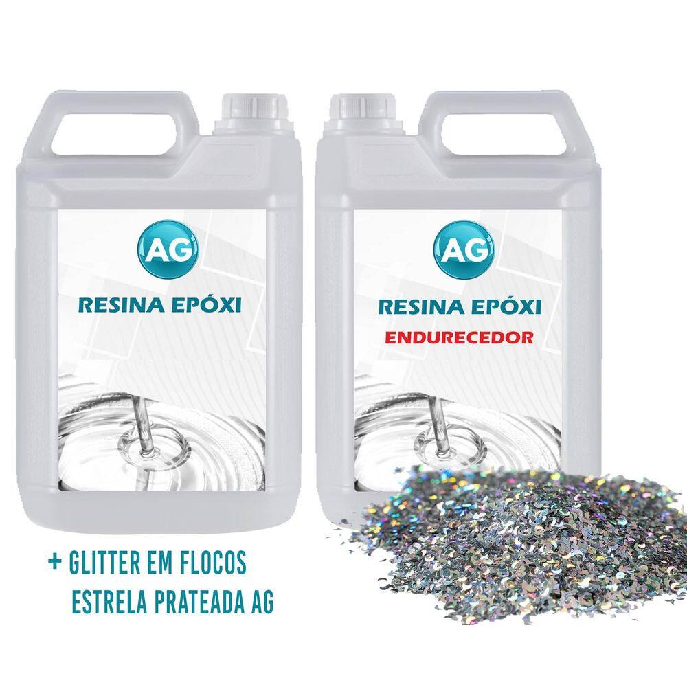 Resina Epóxi 1Kg + Glitter Em Flocos Lua De Prata Ag Alta Es