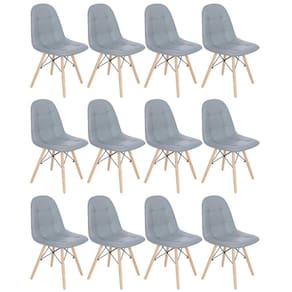Kit 12 cadeiras estofadas Charles Eames Eiffel Botonê com pés de madeira clara