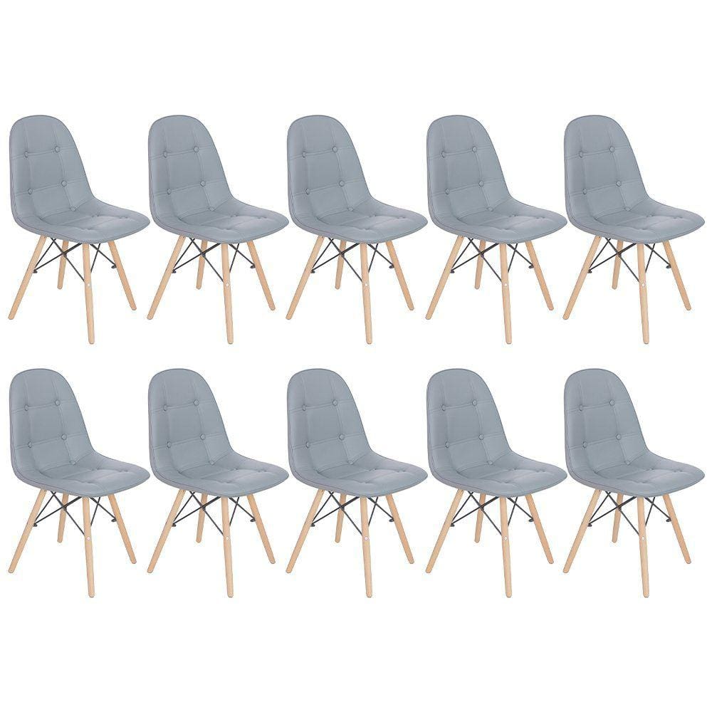 Kit 10 cadeiras estofadas Charles Eames Eiffel Botonê com pés de madeira clara