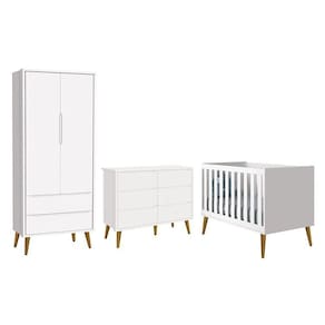 Dormitório Completo Infantil Theo 2 Portas, Cômoda 6 Gavetas e Berço com Pés Amadeirado - Reller Móveis