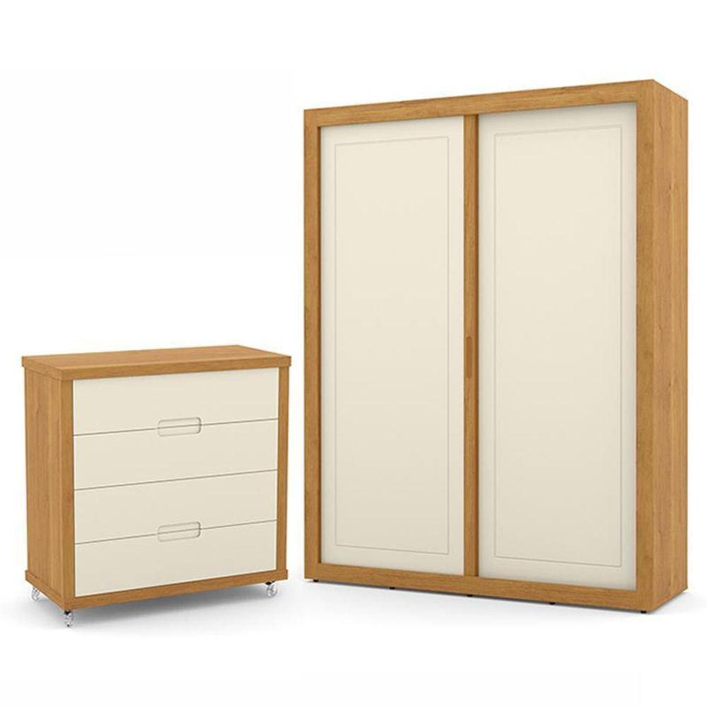 Jogo de Quarto Infantil com Guarda Roupa 2 Portas de Correr e Cômoda 4 Gavetas Tutto New - Matic Móveis